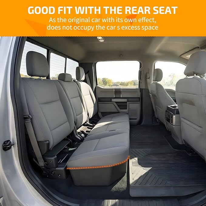 Rear Underseat Storage Box for 2015-2025 Ford F-150 & 2017-2025 Ford F-250 F-350 F-450 F-550 Super Duty, Heavy-Duty Back Seat Organizer with Dividers, Non-Slip Waterproof Truck Under Seat Storage