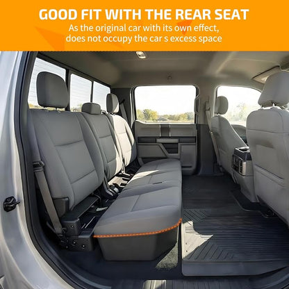 Rear Underseat Storage Box for 2015-2025 Ford F-150 & 2017-2025 Ford F-250 F-350 F-450 F-550 Super Duty, Heavy-Duty Back Seat Organizer with Dividers, Non-Slip Waterproof Truck Under Seat Storage