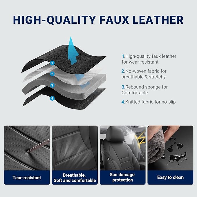 Custom for Honda Accord Seat Covers 2023 2024 2025 2026 LX Faux Leather Car Seats Cover Full Set (Rear Solid Folding backrest) - Black