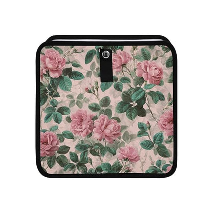 Car Trash Can Organizer Bin with Adjustable Strap for Back Front Seat Console Waterproof Leakproof Collapsible Portable 8.66 Inch Pink Vintage Roses with Leaves
