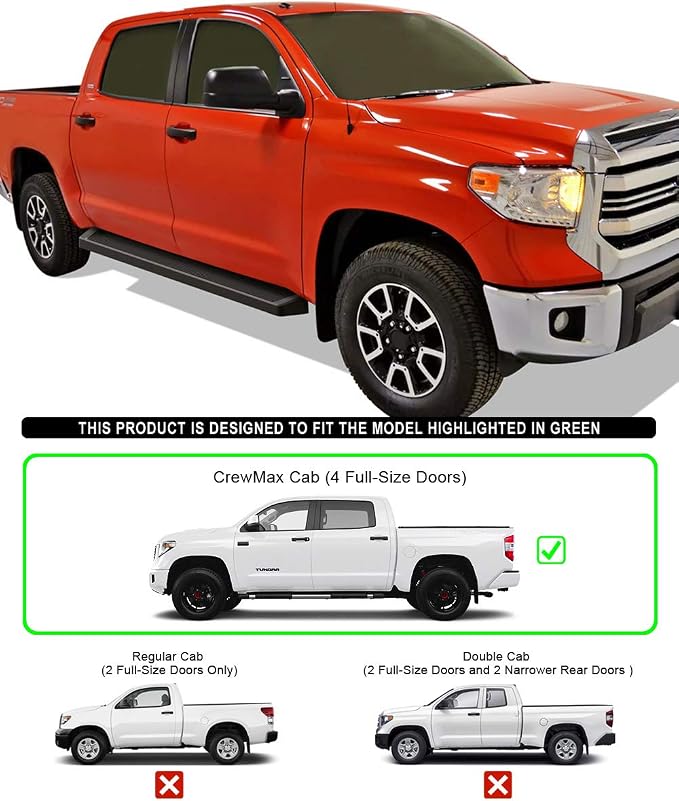 APS Black Running Boards Style Compatible with Toyota Tundra 2007-2021 CrewMax (Nerf Bars Side Steps Side Bars)