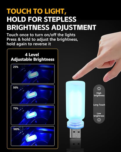 2PCS USB Light for Car, Touch Adjustment Lights, Plug in USB Vehicle Interior Ambient Light, Mini LED Retro Bulb Frosted Glass Night Light Camping, Holiday Decoration, Party, Bedroom (Blue)