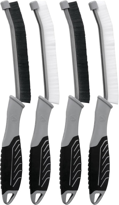 VIKING Car Detailing Brush Set for Car Cleaning Kit, Multi-Purpose Interior Car Cleaner Brush Set for Interior Detail, Includes Medium Bristles and Stiff Bristles, 4 Pack, Black/White