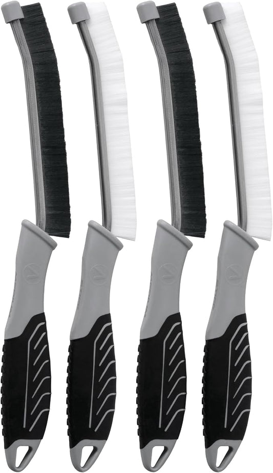 VIKING Car Detailing Brush Set for Car Cleaning Kit, Multi-Purpose Interior Car Cleaner Brush Set for Interior Detail, Includes Medium Bristles and Stiff Bristles, 4 Pack, Black/White
