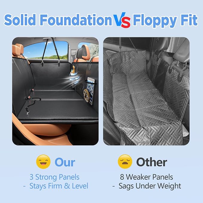 HOB4U Back Seat Extender for Dogs, PU Leather Dog Car Seat Cover for Back Seat with Hard Bottom, 100% Waterproof, Scratch Proof and Anti Slip Dog Hammock for Cars and SUVs, Holds 400 lbs