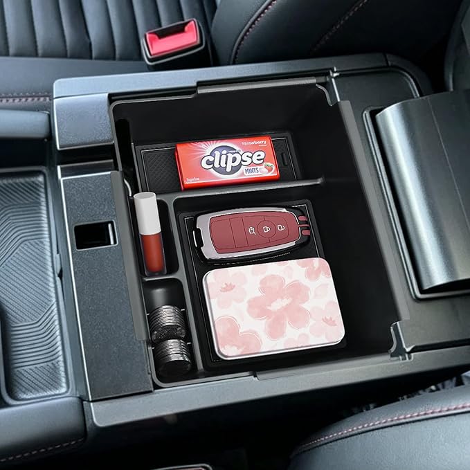TOPINSTALL 2026 Upgraded Console Tray Compatible with 2026 Ford Explorer Accessories, Deep Armrest Storage Box Center Console Organizer Tray with Coin Holder & Non-Slip Mats, Black Trim