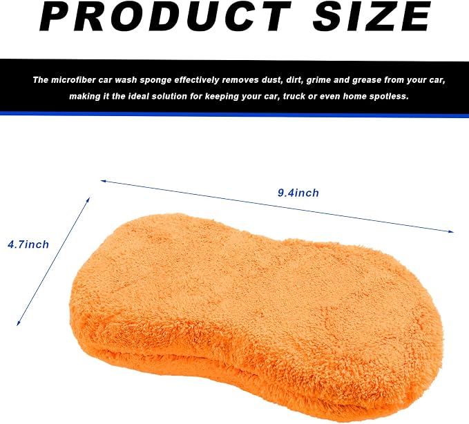 Car Wash Sponge, Large Microfiber Applicator Pad Non-Scratch Detailing Foam, Extra Absorbent Cleaning Sponge Universal Washing Supplies for Cars Trucks Motorcycles (Orange)