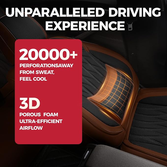 FREESOO Car Seat Covers Front Seats - Luxury Breathable Waterproof Faux Leather Car Seat Cover Protectors with Lumbar Support, Universal Fit for Most 5 Seats Vehicles Sedans Hatchbacks, Black Brown