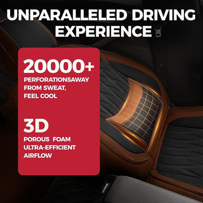 FREESOO Car Seat Covers Front Seats - Luxury Breathable Waterproof Faux Leather Car Seat Cover Protectors with Lumbar Support, Universal Fit for Most 5 Seats Vehicles Sedans Hatchbacks, Black Brown