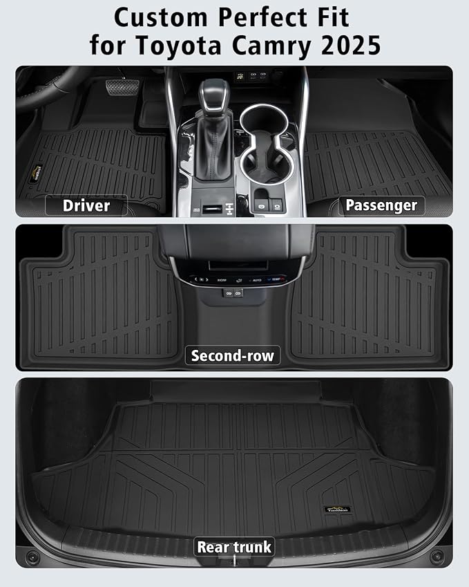 Floor Mats & Trunk Mat Custom Fit for Toyota Camry 2025 (Include Hybrid) All Weather TPE Rubber Cargo Liner Anti-Slip Full Set Automotive Floor Liners for Camry Accessories