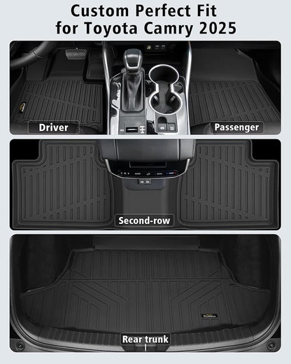 Floor Mats & Trunk Mat Custom Fit for Toyota Camry 2025 (Include Hybrid) All Weather TPE Rubber Cargo Liner Anti-Slip Full Set Automotive Floor Liners for Camry Accessories