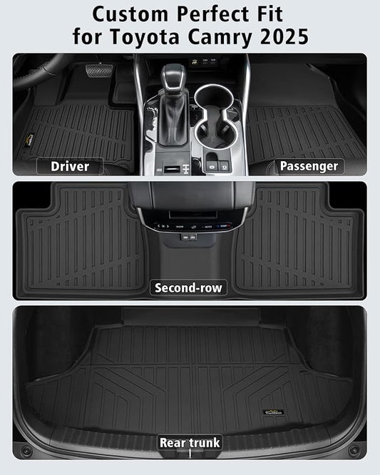 Floor Mats & Trunk Mat Custom Fit for Toyota Camry 2025 (Include Hybrid) All Weather TPE Rubber Cargo Liner Anti-Slip Full Set Automotive Floor Liners for Camry Accessories