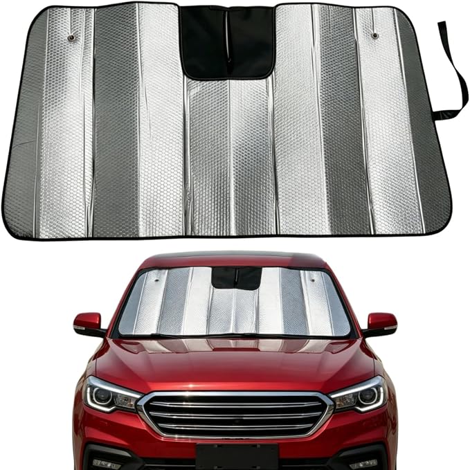 GWUSKDT Car Windshield Sunshade-Thicken 5-Layer Bubble Block Heat and Sun UV Rays,Front Windshield Sun Shade- Keeps Your Vehicle Cool - 58 x 27.5 Inch new Upgraded (New Sliver)