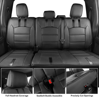 coverdream F150 Rear Seat Covers for 2015-2020 Ford F150 SuperCrew XL,XLT & 2017-2022 F250/F350 Crew Cab XL,XLT,w/No Rear Armrest,Fully Covered,Waterproof Leather Seat Protector(2nd Row Only,Black)