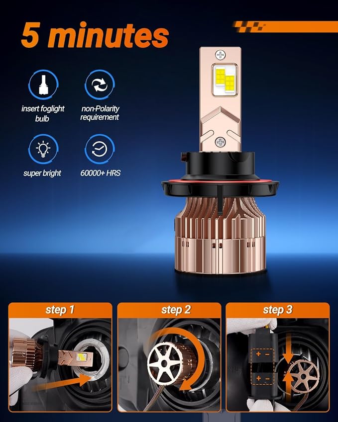 SEALIGHT 9008 Bulbs 40000LM Brighter or 9008 Fog Bulb, X6S 9008 Bulbs with 6000K Eye-protection Daylight, 5 Min Plug and Play, Pack of 2