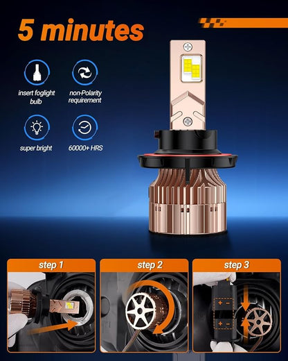 SEALIGHT 9008 Bulbs 40000LM Brighter or 9008 Fog Bulb, X6S 9008 Bulbs with 6000K Eye-protection Daylight, 5 Min Plug and Play, Pack of 2