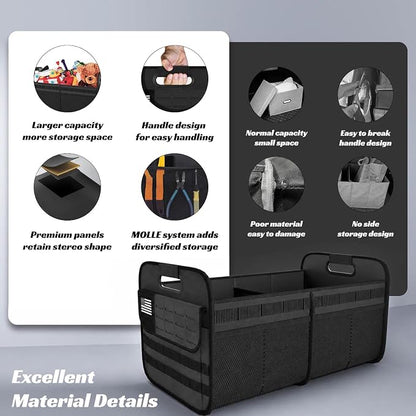 Sposuit Car Trunk Organizer for SUV - 65L Collapsible Tactical MOLLE Car Storage with Reinforced Handles & Multiple Pockets, Sturdy Trunk Organizers for Groceries, Tools & Outdoor Storage (Black 2Pcs)