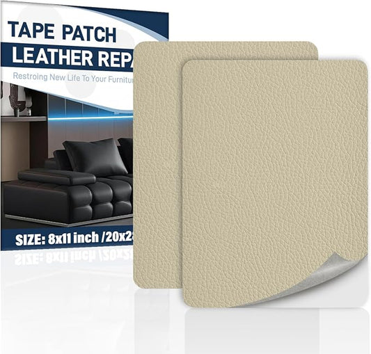 Zenyao Leather Repair Patch Tape - Self Adhesive Leather Repair Kit for Car Seat Furniture, Heavy Duty Vinyl Repair Patch for Couch Sofa, Waterproof Fix for Tears, 8x11 Inch Sheet, 2 Pieces, Off White