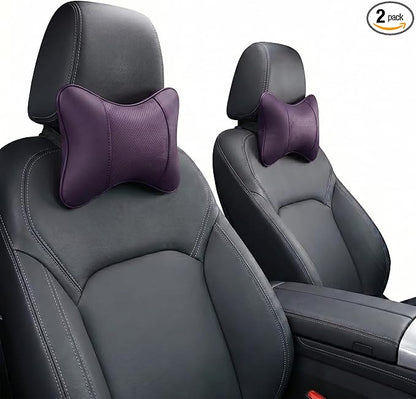 Car Pillow for Car Neck Pillow for Driving Seat Leather Neck Support Soft Cushion Support Head-Rests for Vehicle Sleeping with Elastic Adjustment Strap 2PCS (Neck, Violet)