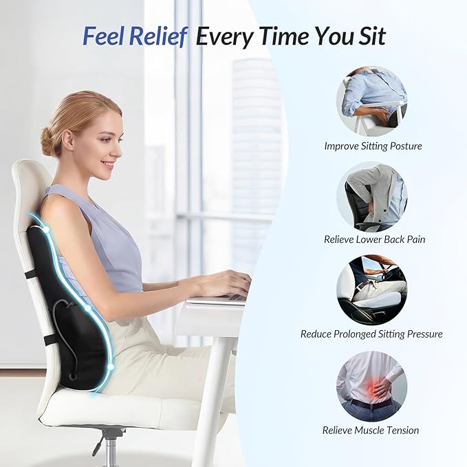 ZIKEE Adjustable Airbag Lumbar Support Pillow Provides Comfortable Support Back Pain Relief and Improves Posture, Ergonomic Memory Foam Back Support Pillow for Office Chair, Car, Home
