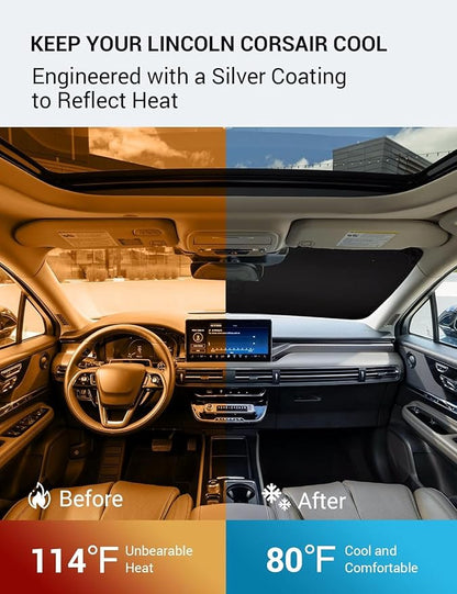 Proadsy Windshield Sun Shade for 2020–2025 2026 Lincoln Corsair Foldable Front Sunshade Protector Sun Visor Blocks UV Rays Keep Car Cooler