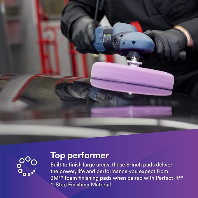 3M Perfect It 1 Step Foam Finishing Pad, 33035, Quick Connect, Surface Buffing, Collision Repair, High Gloss Polish, 8 in