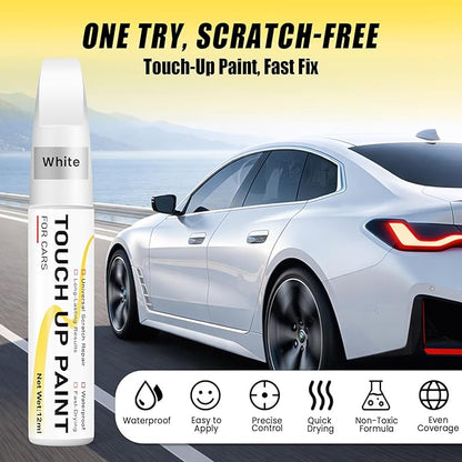 Pure White Touch Up Paint for cars, 2-in-1 Brush & Tip, 0.4 fl oz - Universal Car Scratch Repair Pen for Scratches & Scuffs, OEM Color Match, Quick-Dry & Long-Lasting