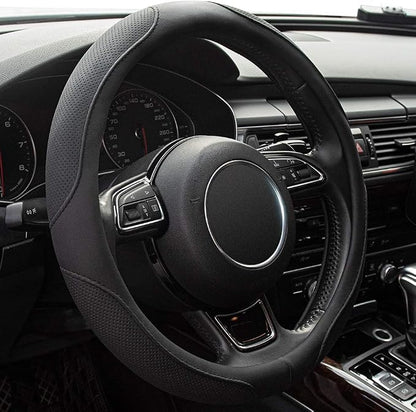 Car Steering Wheel Cover,14.5-15 Inch Black Universal Microfiber Leather Covers Breathable Anti-Slip Odorless Steering Wheels Accessories for Men Women