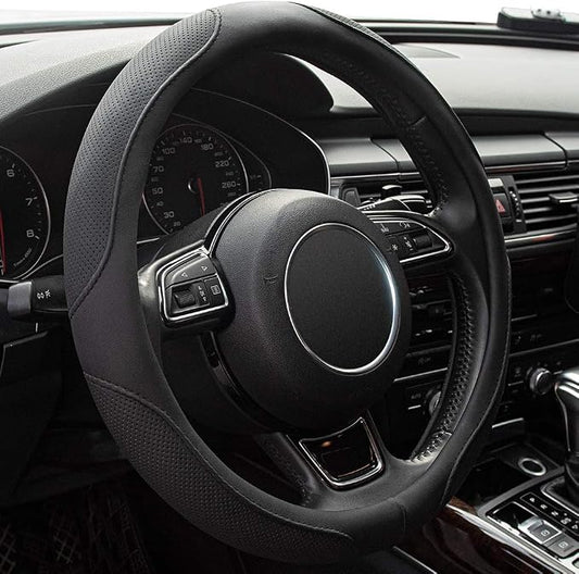 Car Steering Wheel Cover,14.5-15 Inch Black Universal Microfiber Leather Covers Breathable Anti-Slip Odorless Steering Wheels Accessories for Men Women