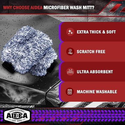 AIDEA Car Wash Mitt Microfiber, 1PK Scratch Free Lint-Free, Wheel Cleaner Mitts, Extra Plush Premium Microfiber Mitt Car Wash Brush, Regular Size 7.12''X10.14''