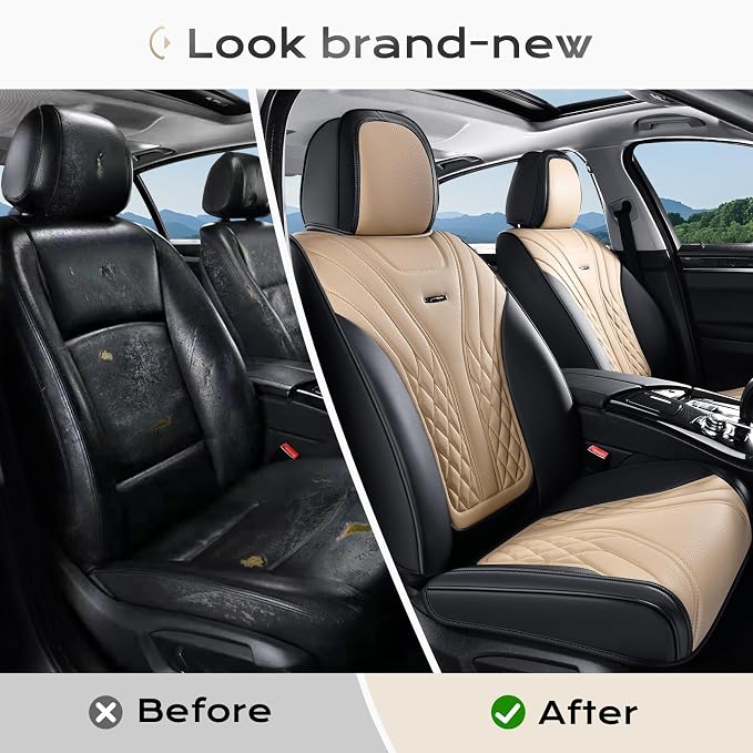 Coverado Car Seat Covers, Car Seat Covers Front Seats, 2-Pack Front Seat Cover, Nappa Leather Waterproof Seat Covers, Car Seat Protectors, Automotive Seat Covers Universal Fit for Most Vehicles
