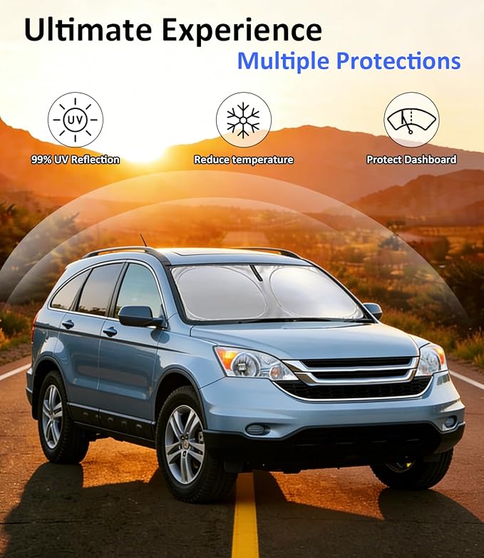 Windshield Sun Shade for 2007-2011 Honda CR-V CRV Accessories, Car Front Window Sun Visor & Heat Shield | 240T Sunshade Protection Blocks UV Rays Keep Your Car Cooler