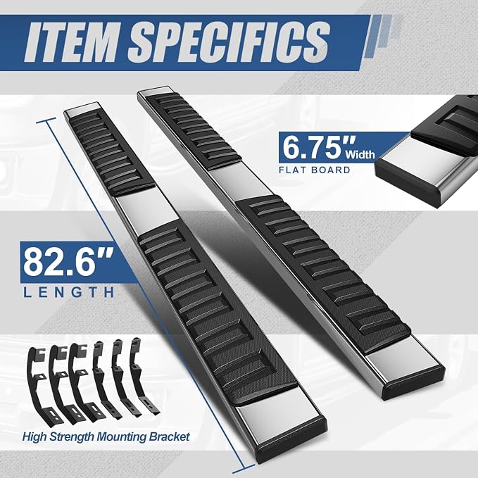 Auto Dynasty Running Boards Compatible with 2019-2026 Chevy Silverado GMC Sierra 1500 2500HD 3500HD Crew Cab, Stainless Steel Side Step Rail Nerf Bars, 6" Step Bars, Chrome 20 21 22 23 24 25