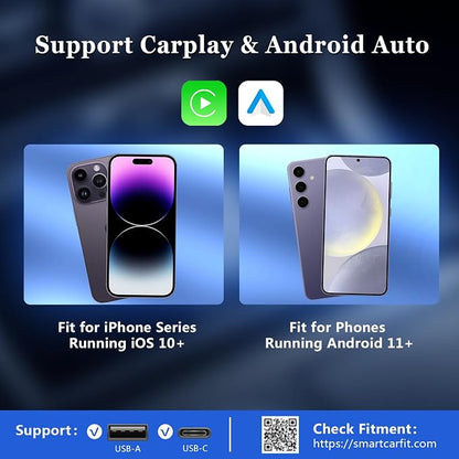 Wireless CarPlay Adapter for iPhone, 2 in 1 Carplay and Android Auto Adapter Converts Factory Wired to Wireless, USB-A/C Plug and Play Fast Response for iOS 10+/Android 11+