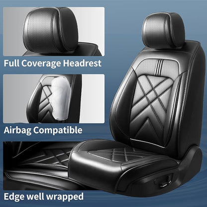 Explorer Car Seat Covers Custom Fit for Ford Explorer 2004-2026, Full Coverage Leather Waterproof Breathable Seat Covers Full Set, Automotive Seat Protectors, Airbag Compatible (Full Set Black)