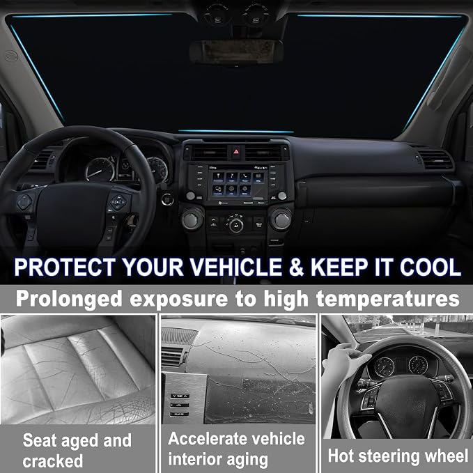 Windshield Sun Shade for Toyota 4Runner 2010-2024, Front Window Sun Visor, 310T Reflective Polyester, Blocks UV & Heat, Foldable with Storage Pouch, Car Interior Accessories