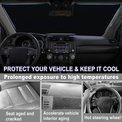 Windshield Sun Shade for Toyota 4Runner 2010-2024, Front Window Sun Visor, 310T Reflective Polyester, Blocks UV & Heat, Foldable with Storage Pouch, Car Interior Accessories