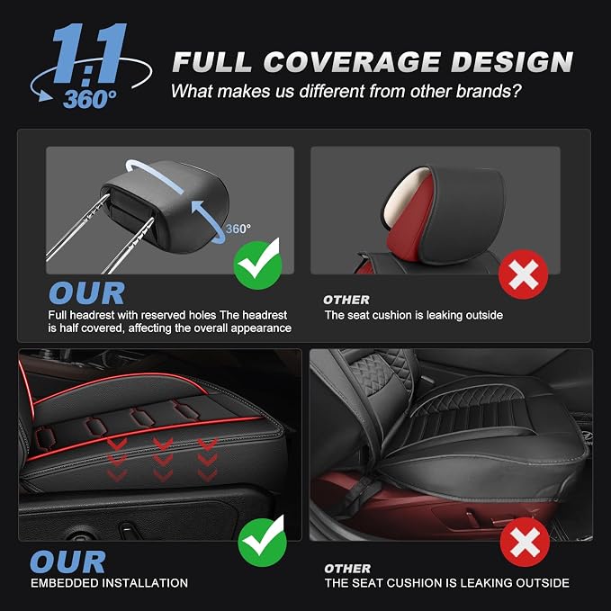 AOMSAZTO RAV4 Car Seat Covers Full Set Custom Fit for Toyota RAV4 2019 2020 2021 2022 2023 2024 2025 LE,XLE,XLE,Premium,Limited with Interior Accessories(5 Seats,Black&Redline)