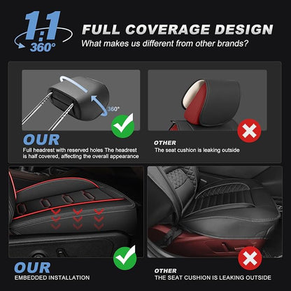 AOMSAZTO RAV4 Car Seat Covers Full Set Custom Fit for Toyota RAV4 2019 2020 2021 2022 2023 2024 2025 LE,XLE,XLE,Premium,Limited with Interior Accessories(5 Seats,Black&Redline)