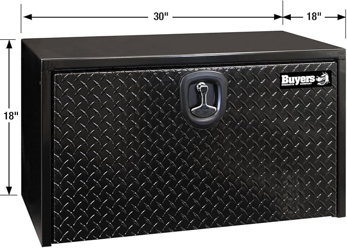 Buyers Products 1702503 Black Steel Underbody Truck Box - Weatherproof Storage Container with Aluminum Diamond Tread Door & Compression Latch, 18 x 18 x 30 Toolbox for Trucks and Trailers, Made in USA