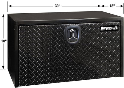 Buyers Products 1702503 Black Steel Underbody Truck Box - Weatherproof Storage Container with Aluminum Diamond Tread Door & Compression Latch, 18 x 18 x 30 Toolbox for Trucks and Trailers, Made in USA