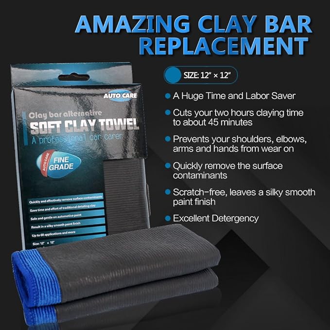 Clay Bar Towel, AutoCare Fine Grade Microfiber Clay Towel Automotive Detailing Towel for Car Detailing, Creative Gift-Blue, 1 Pack