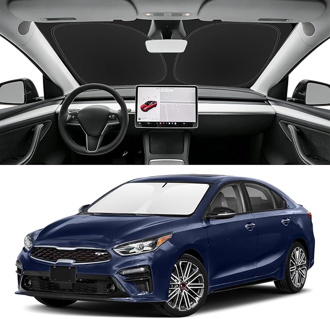 Custom Fit Windshield Sun Shade for Kia Forte 2019-2024, Blocks UV & Heat, Front Window Sunshade Accessorie, Easy Fold & Store Keep Your Car Cooler
