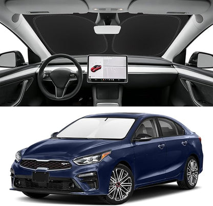 Custom Fit Windshield Sun Shade for Kia Forte 2019-2024, Blocks UV & Heat, Front Window Sunshade Accessorie, Easy Fold & Store Keep Your Car Cooler