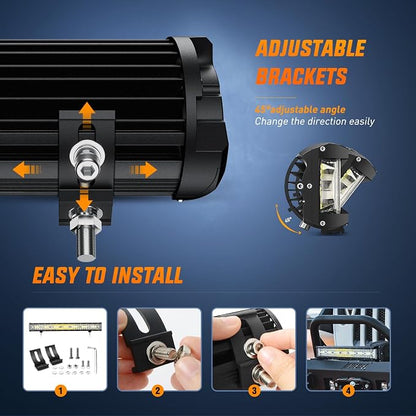Nilight Side Shooter LED Light Bar Set 20 Inch Triple Row Spot Flood Combo Lights 2PCS 4.3" Pods with 5Pin Rocker Switch Wiring Harness Kit for Truck SUV ATV UTV