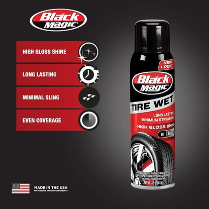 Black Magic 120270 Tire Wet Spray, Weather & Rinse-Resistant Formula that leaves Tires looking Wet, Black & Glossy in One Spray, 14.5 Fl. Oz. (Pack of 2)