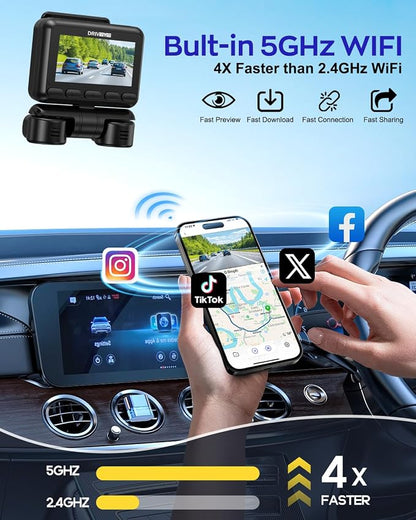4K Dash Cam 360° View,4 Channel Front and Rear Dash Camera for Cars,Built-in 5GHz Wi-Fi GPS, Voice Control, Free 128G Card,Night Vision,24H Parking Mode,G-Sensor