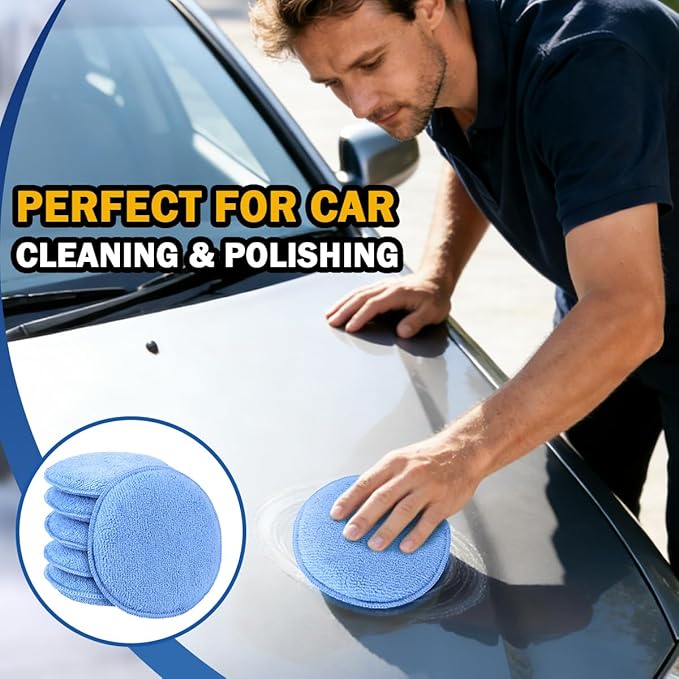 AIDEA Car Wax Applicator Pad, Microfiber Applicator Pad for Buffing & Detail Polishing, 12PK Round Foam Pads for Car Cleaning and Fine Polishing, 5 Inch