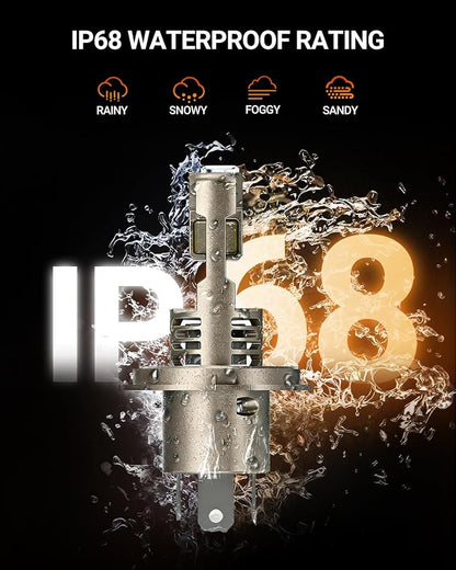 SEALIGHT H4/9003 LED Bulbs Super Bright, 50,000LM Output with 6500K White, 9003/H4 Driving Lights IP68 Waterproof, Canbus Ready Direct Fit, Plug-N-Play, Pack of 2