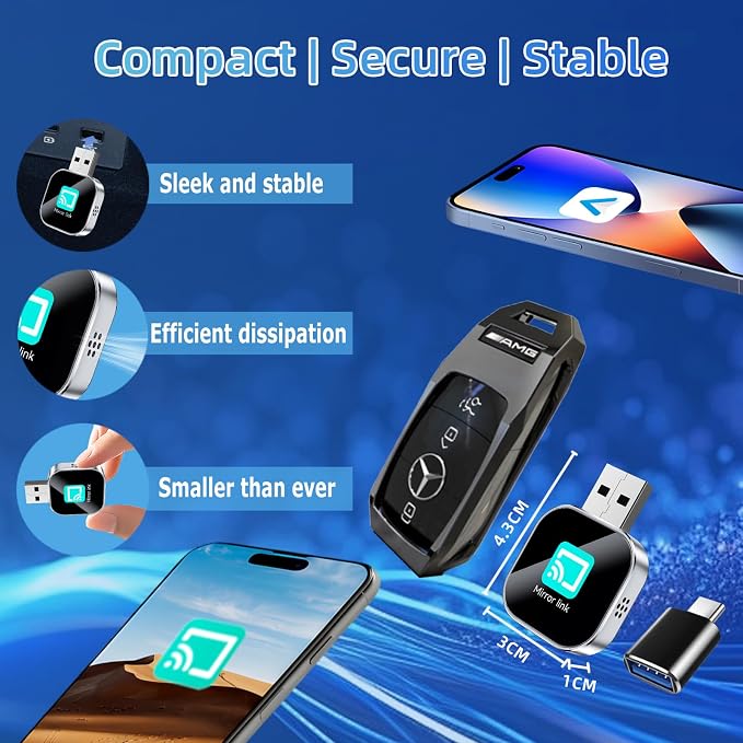 YOUKOYI Wireless Android Auto/Mirror Link Adapter, Not Compatible with iPhone, Instant Wired to Wireless Conversion, Plug & Play, Mini Stable Design